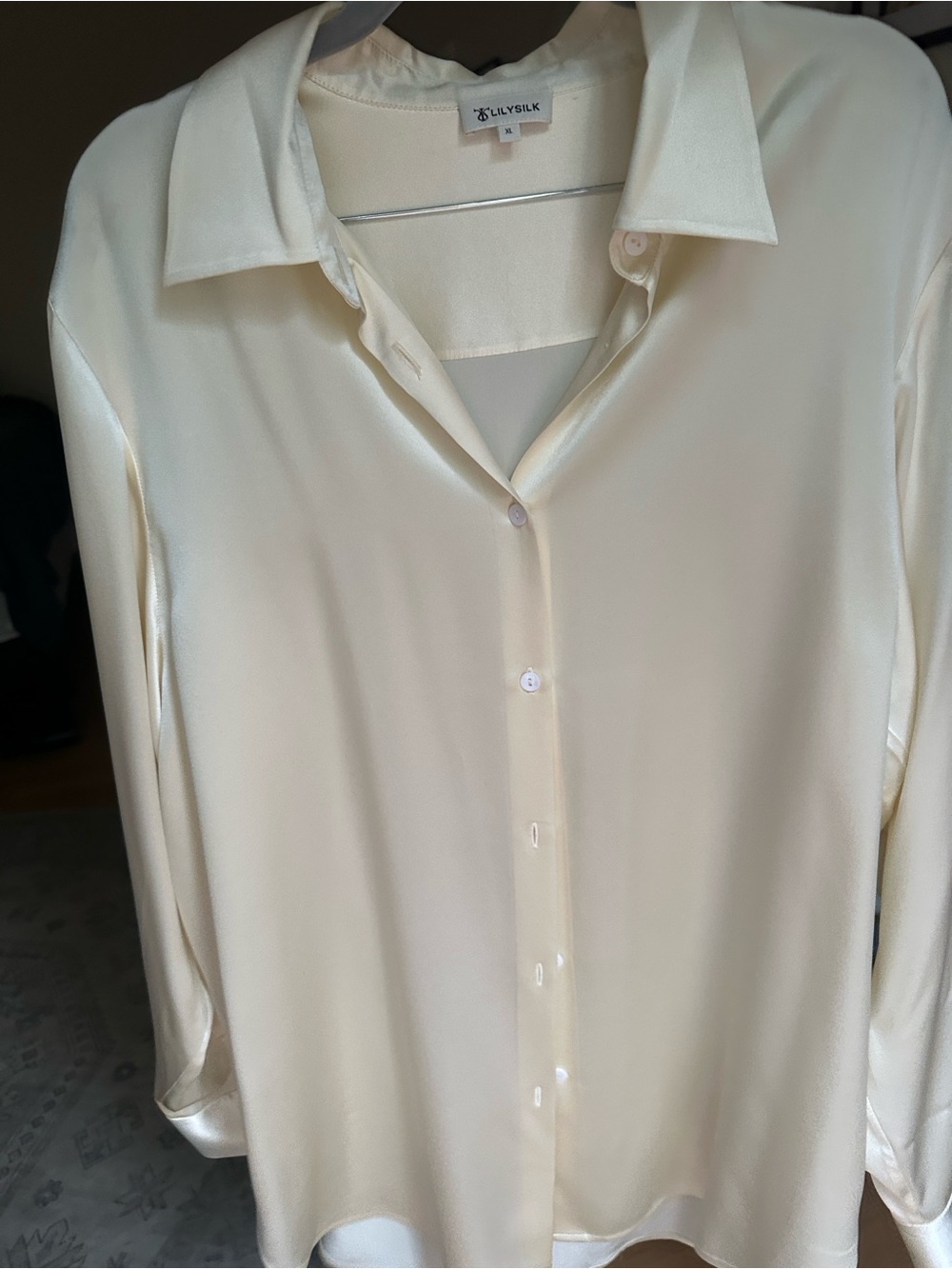 LilySilk 100% Mulberry Silk Cream Button-Front Collared Blouse